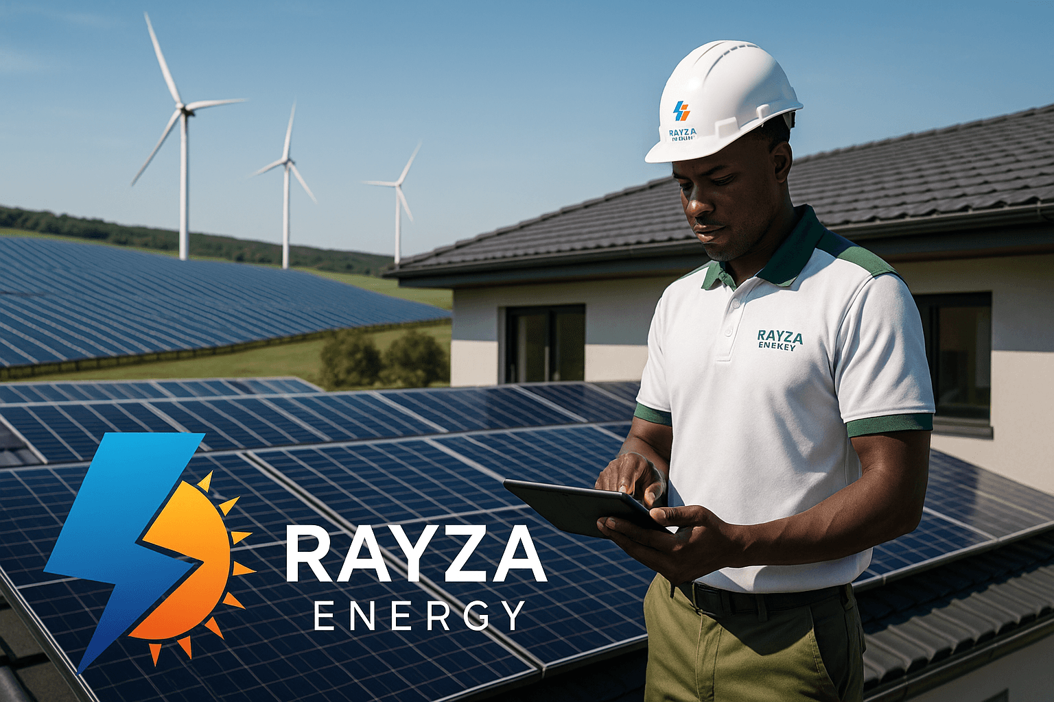 Solar panels with Rayza Energy logo